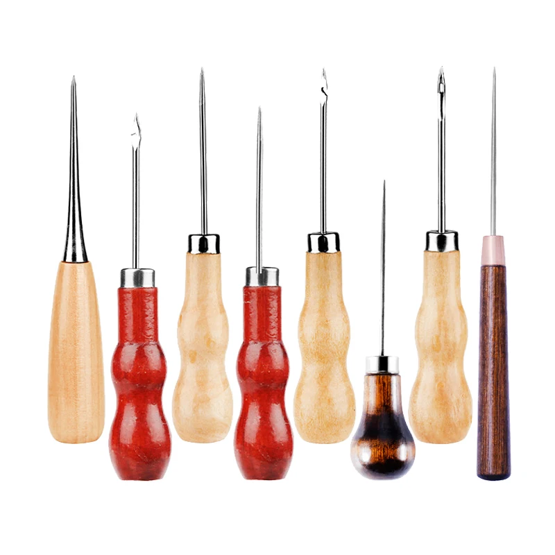 Awl Tools With Wooden Handle Awl Pricker Hole Maker Tool Leather Sewing Kit DIY Sewing Awl Hole Punches Stitching Handmade