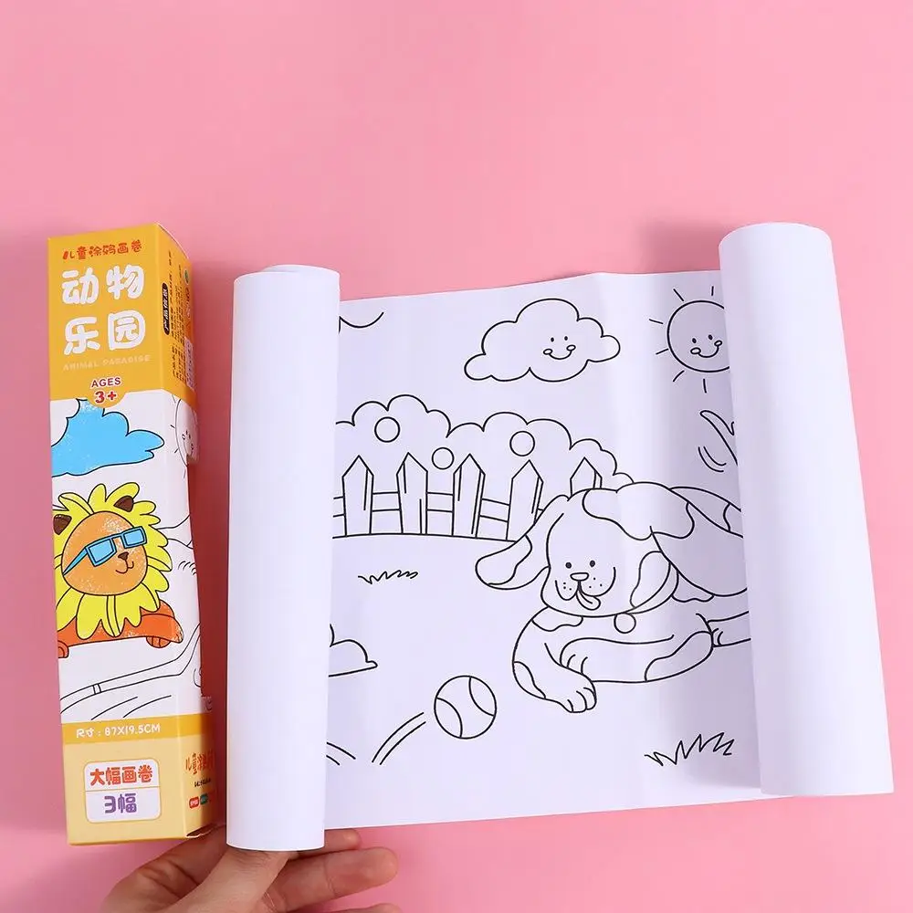 Funny Dinosaur Drawing Roll of Paper Animal Space Graffiti Scroll Color Filling Dessert Children Coloring Paper Gifts