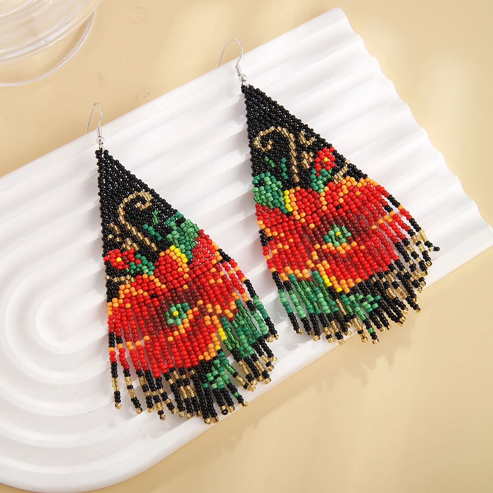 Bohemian Style, Three-Dimensional Rose Tassels Hand-Beaded Earrings, Gift For Girlfriend