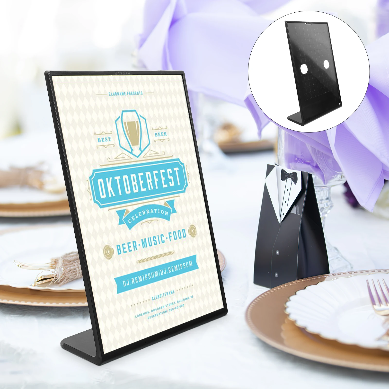 

1pc Clear Plastic Menu Stand L-Shaped Sign Holder Table Display Rack For Brochure Poster Document Stable Base Easy Install