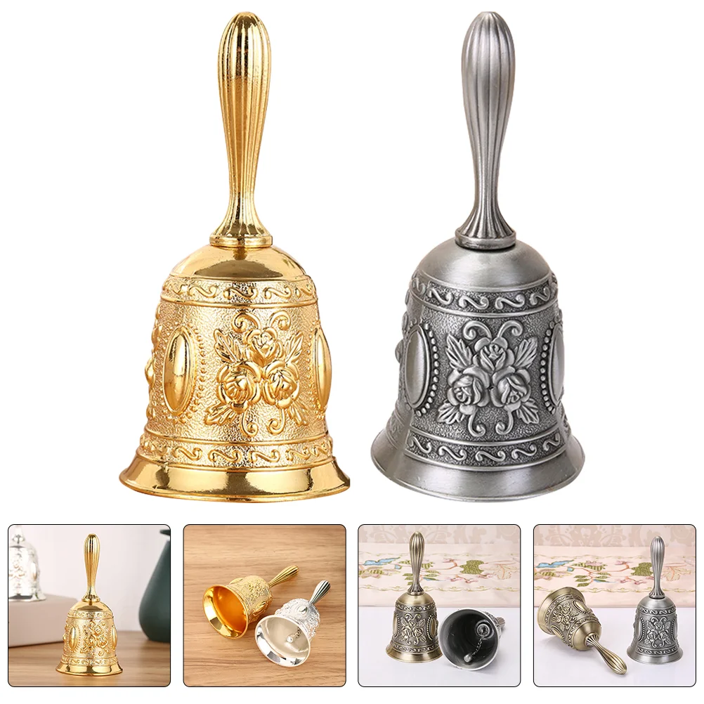 

2pcs Table Bell Hand Bell Service Bell Bar Restaurant Call Bell European Style Dish Bell Ornament Metal Hand Bell