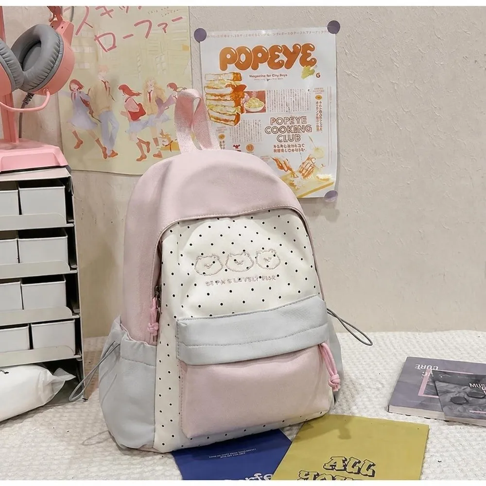 Cute Large Capacity Polka Dot Backpack Multifunctional Lightweight Bear Schoolbag Black Student Mochilas Sports