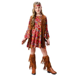 Child Retro 60s 70s Tassels Hippie Costume Halloween Party Cosplay Hip Ho Disco Girl Hippy Dress Up