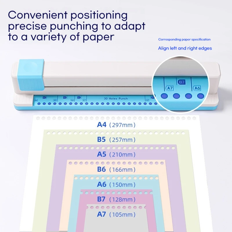 30-Hole Perforated Punch A4 B5 A5 B6 A6 B7 A7 Loose Leaf Notebook Planner Paper DIY Hand Push School Stationery Supplies