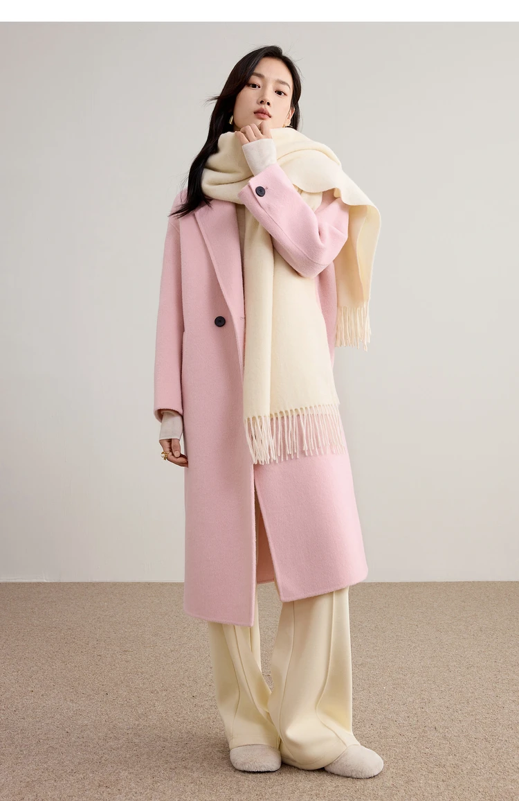 SENTUBILA Damen 100% Wolle Doppelseitiger Mantel Winter 2026 Anzug Reverskragen Klassischer Pendlerstil Langer Übermantel W54OA8779 – Detail 38