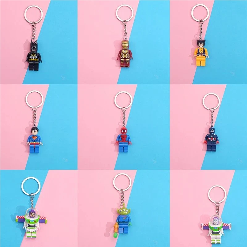 Marvel Superhero Creative Building Blocks Keychain Cartoon Spiderman Pendant Bag Keychain Accessories Toys Children Holiday Gift