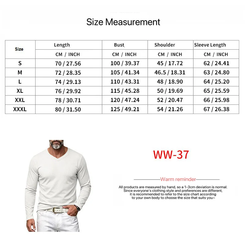 Herren Einteiliges Herbst- und Winter-Unterhemd mit V-Ausschnitt, Lässiges Loses Strick-Langarm-T-Shirt, Weiches und Dehnbares Basic-Layering-Oberteil – Detail 2
