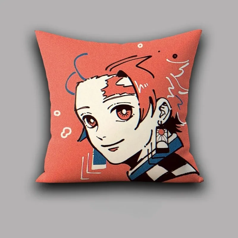 Pillow Cover 45x45 Retro Decorative Pillowcase Old Color Pringting Soft 50x50 Anime Cushion Covers Demon Slayer