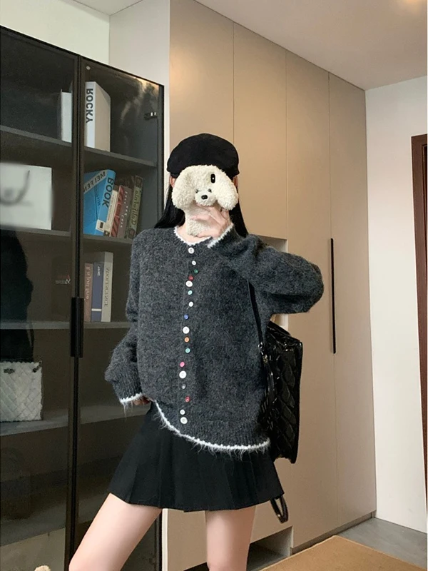 

Милый утягивающий длинный свитер размера плюс, женский свободный крой, осенний модный кардиган больших размеров мм, круглый топ