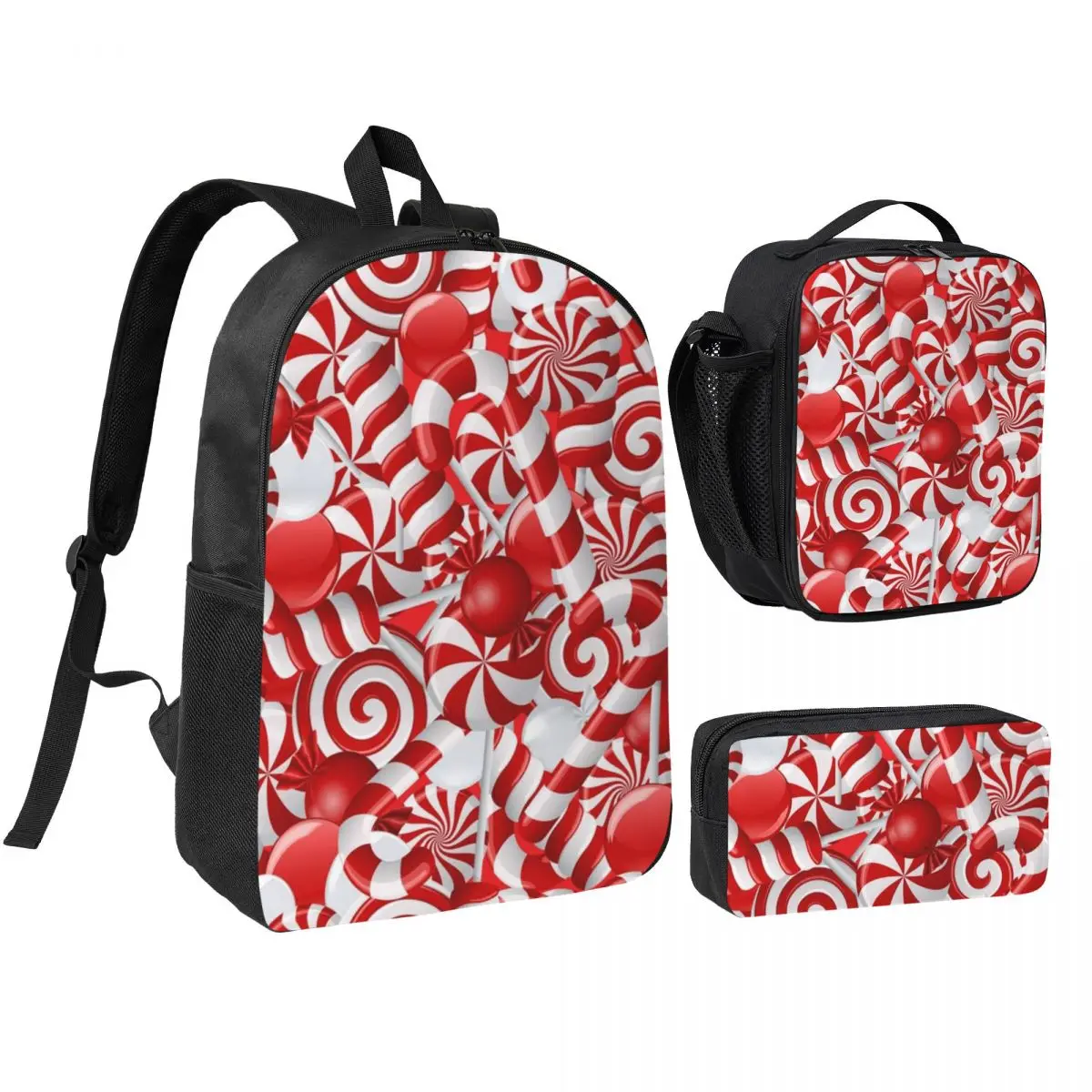 Peppermint Candy Backpack Student BookBag School Bag Shoulder Bags 3ps Insulated Lunch Bag Pencil Case