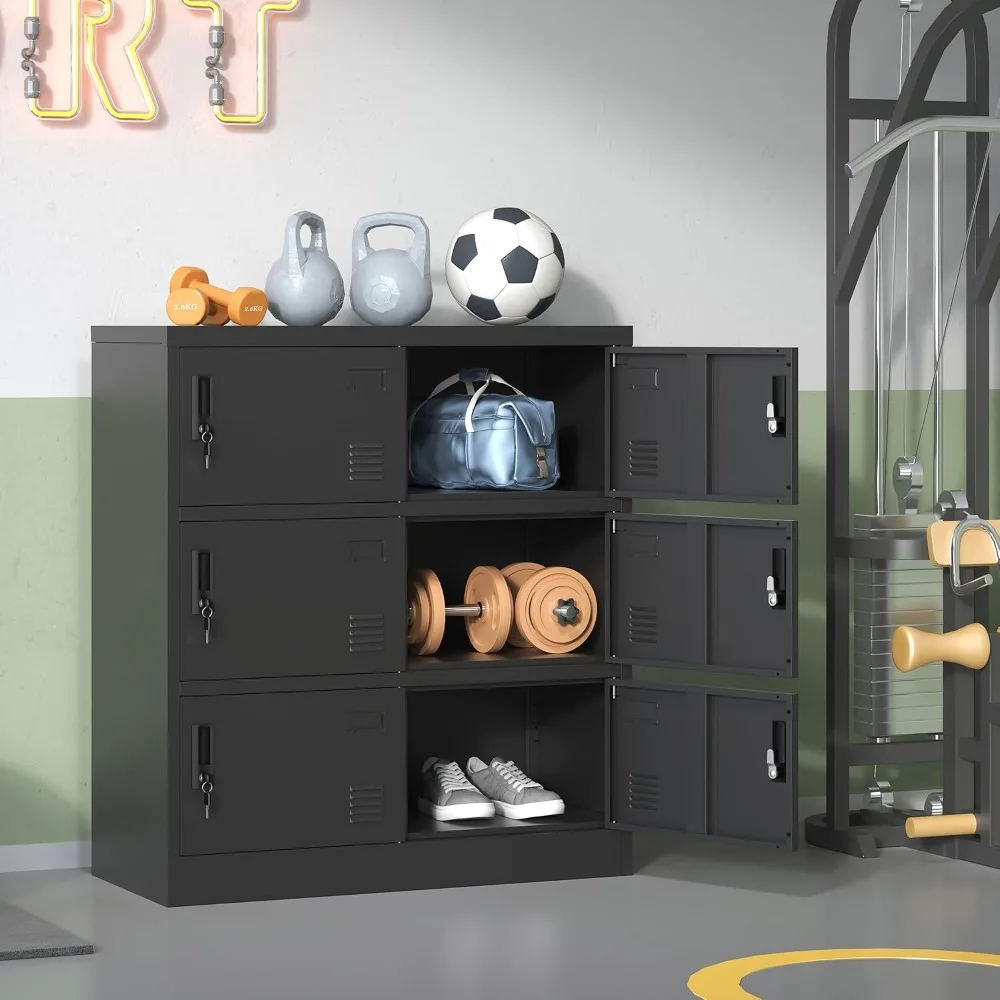 Metal Lockers for Employees, 72 Inch Storage Locker with Shelves, 6 Door Steel Cabinet, Black