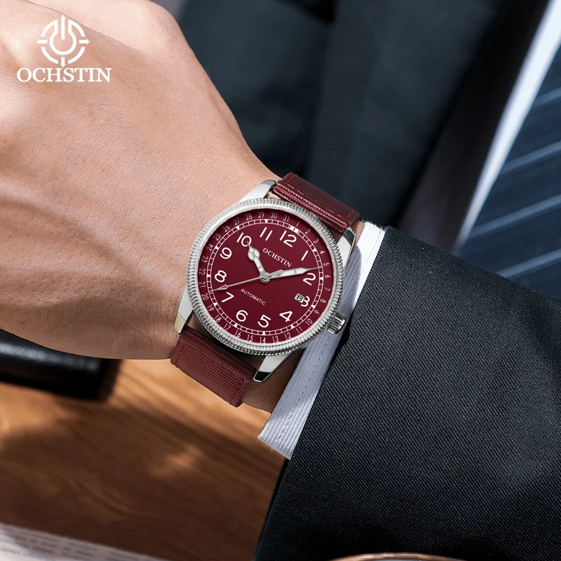 OCHSTIN Man Business Luxury Automatic Mechanical Watch Master Series Wear-resistant Genuine Leather Bracelet Waterproof Clock