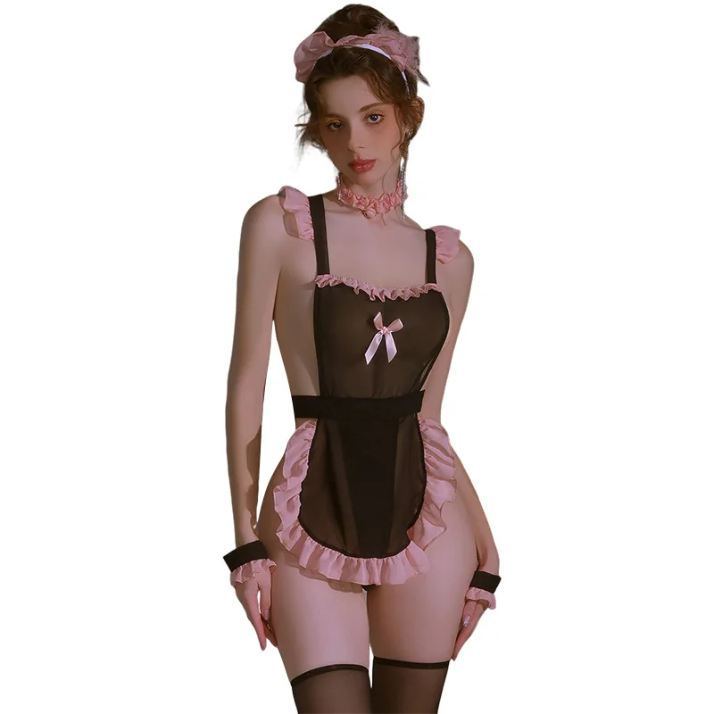 

Японский костюм горничной для косплея, униформа, кружевное прозрачное сексуальное белье, аниме-стиль, для кофейни, французский фартук, соблазнительный наряд горничной