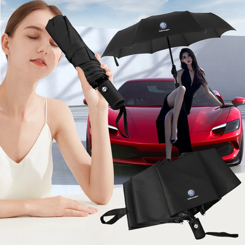 Car Logo Folding Umbrella Anti-UV Accessories For VW Scirocco Polo T5 Passat b6 Golf 4 Tiguan Jetta CC Beetle GTI Touareg Touran