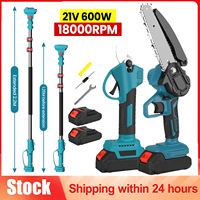 600W Electric Scalable Chainsaw Telescoping Pole Set 6 Inch Pruner High Branch Saw Garden Tree Pruning Tool with 2 Batteries
