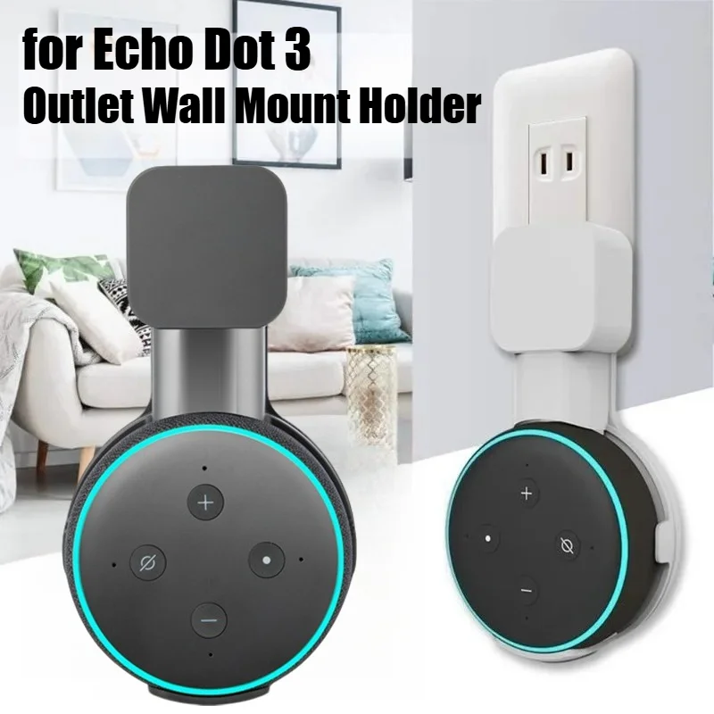 Wall Outlet Mount Holder for Echo Dot 3 Smart Speaker, Cord Management Hanging Bracket Space Saving Plug-in Storage Stand