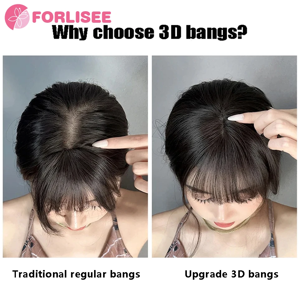 FORLISEE-3D Sintético Falso Francês Air Bangs Linha Fina, Testa Natural, Invisível Simulação Cabelo, Peruca Peça