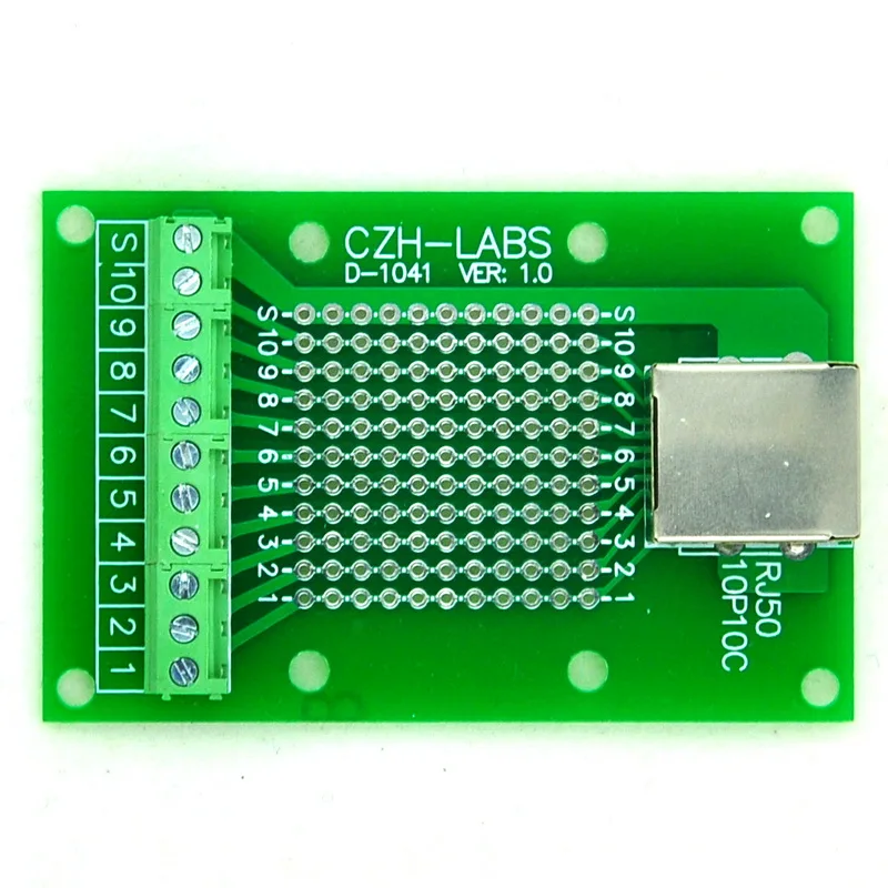 CZH-LABS RJ50 10P10C Right Angle Shielded Jack Breakout Board, Terminal Block Connector.