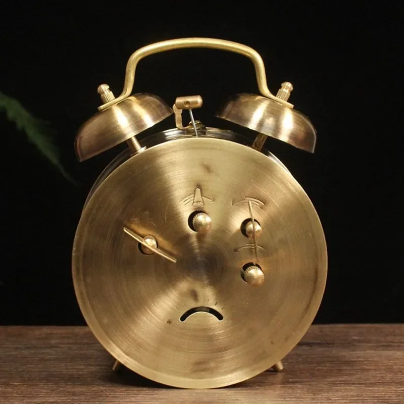 Antique pure copper vintage clockwork mechanical winding alarm clock student copper alarm clock home bedroom bedside seat