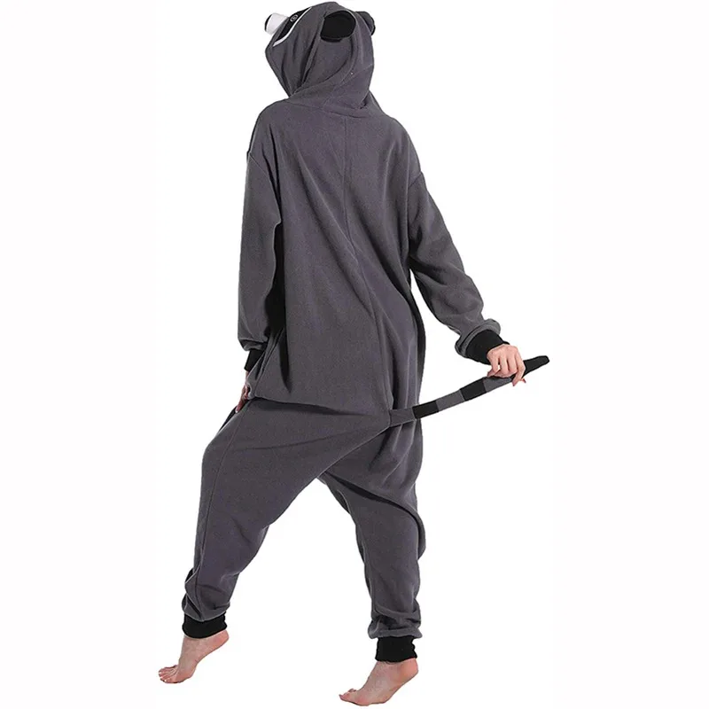 Extra Large XXL Raccoon Kigurumi Men Jumpsuit Wool Women Gray Bear Adult Pajamas Halloween Cosplay Christmas Animal Jumpsuit