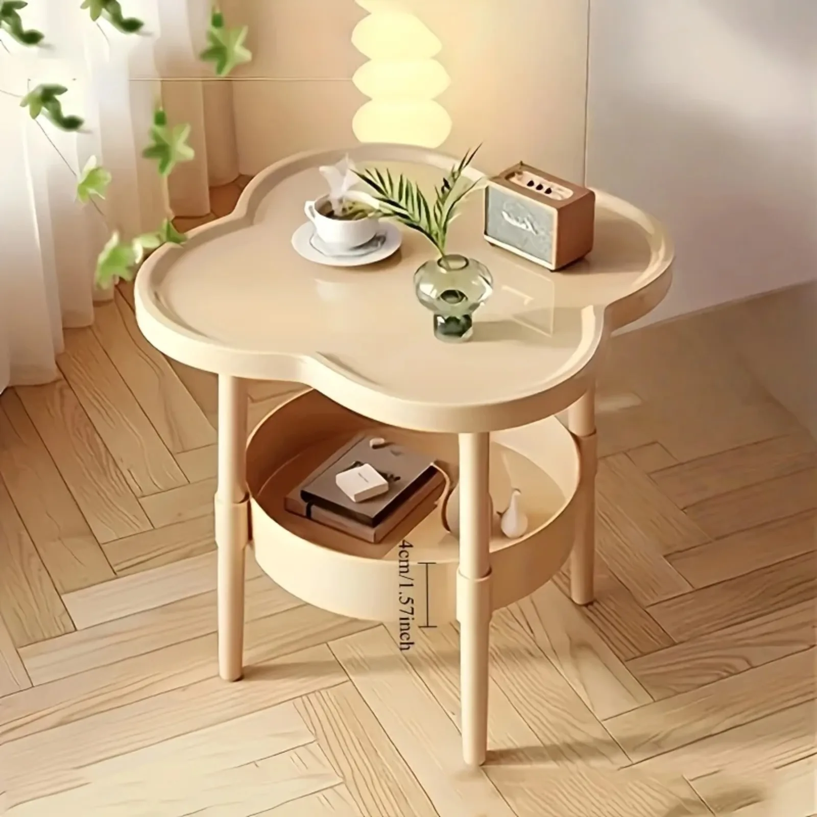 Side Table 2 Tier Round Storage Furniture Modern End Table Curved Shelf Design for Living Room