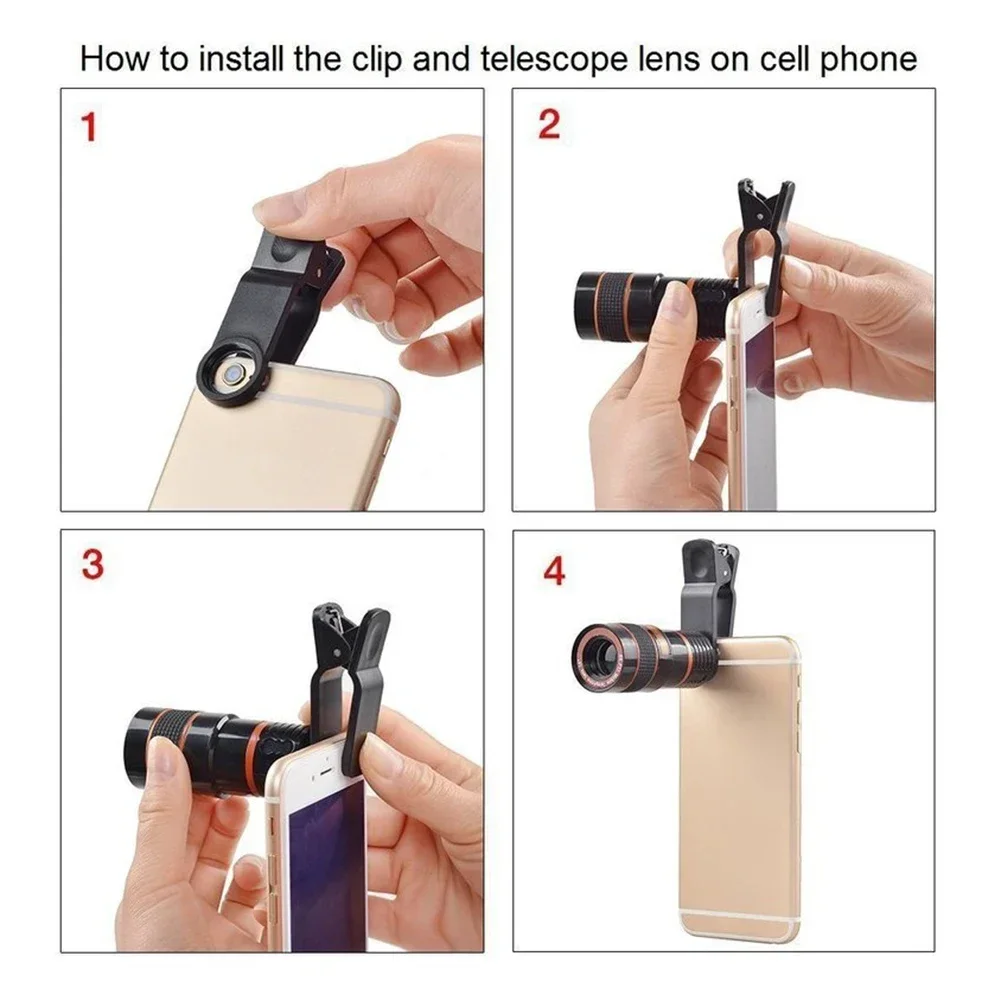 Lens Universal Clip 8/12/14X Zoom Phone Camera Telephoto Lens Monocular Telescope Phone Universal Optical Telescope Lens Kit