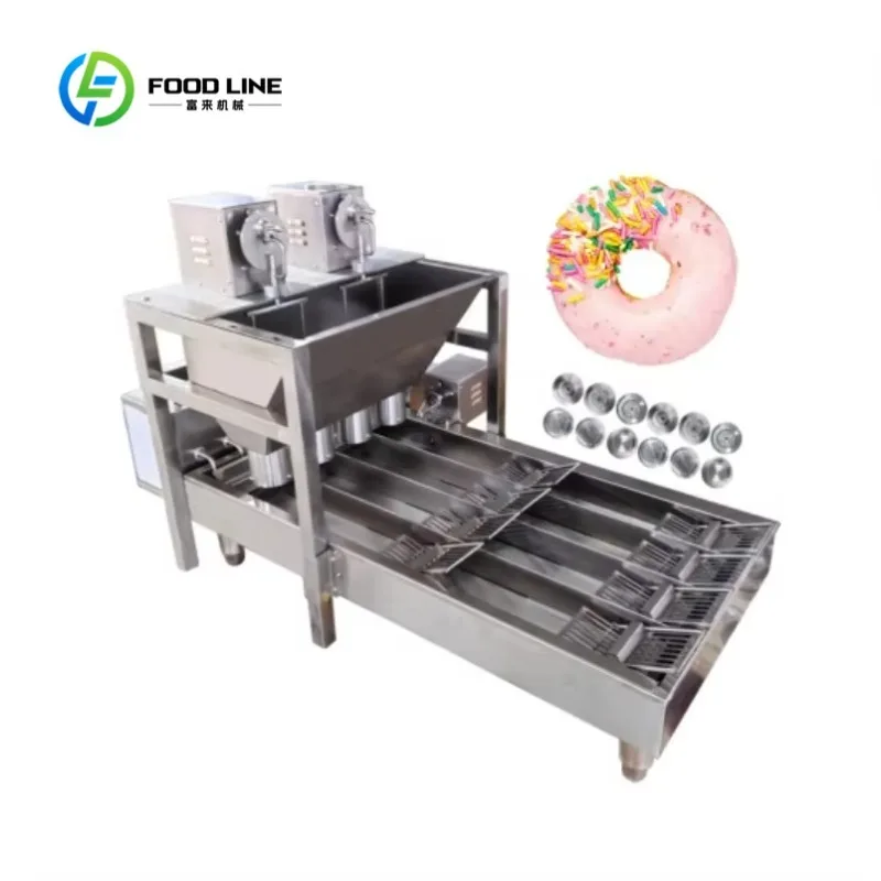 Customized High-Yield Commercial Donut Processing, Dual Head Four-Row Automatic Frying Line Machine for Dessert Shop