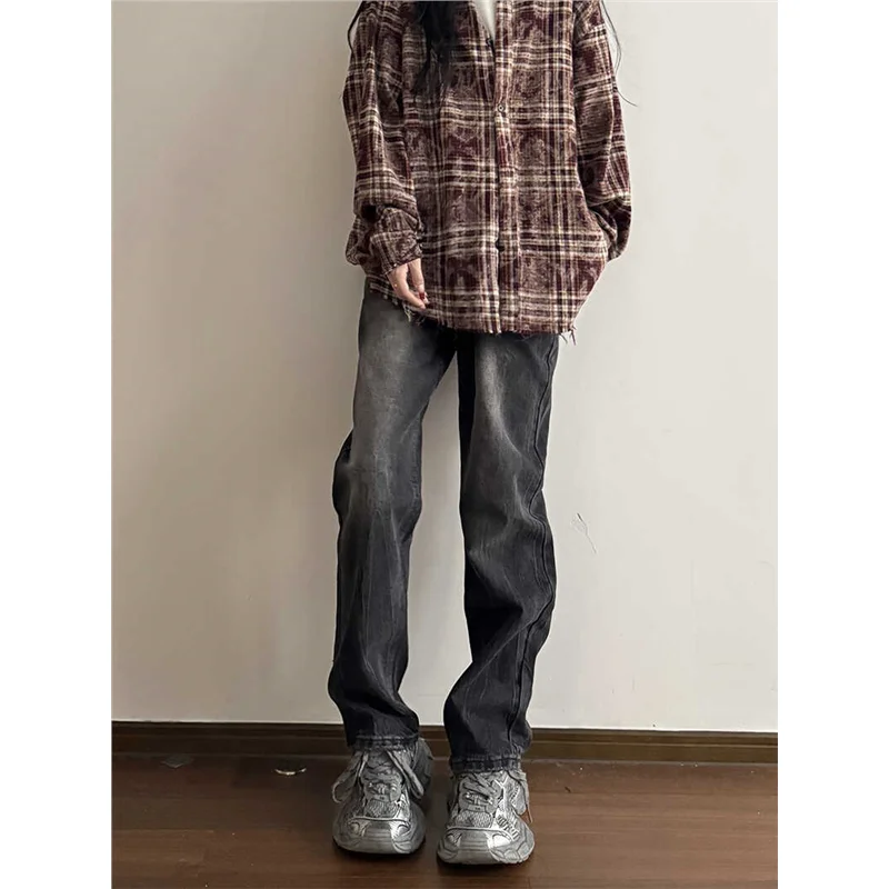 

Американские джинсы в стиле ретро, мужские джинсы High Street Cleanfit, модные высокие прямые свободные длинные брюки, молодежная повседневная одежда