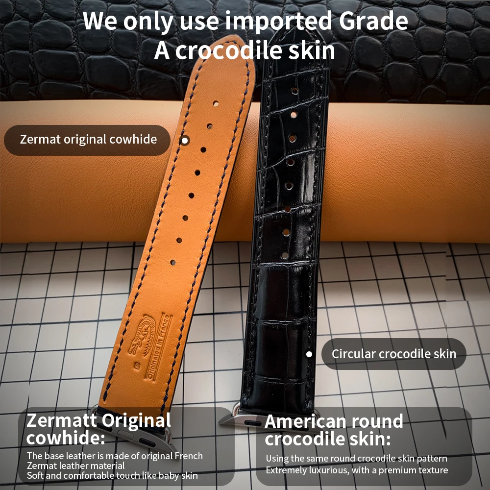 2024 New Suitable For Apple Watch Ultra 3 2 Apple Watch Band Iwatch 10 9 8 7 6 Se 5 Top Quality Crocodile Leather Strap