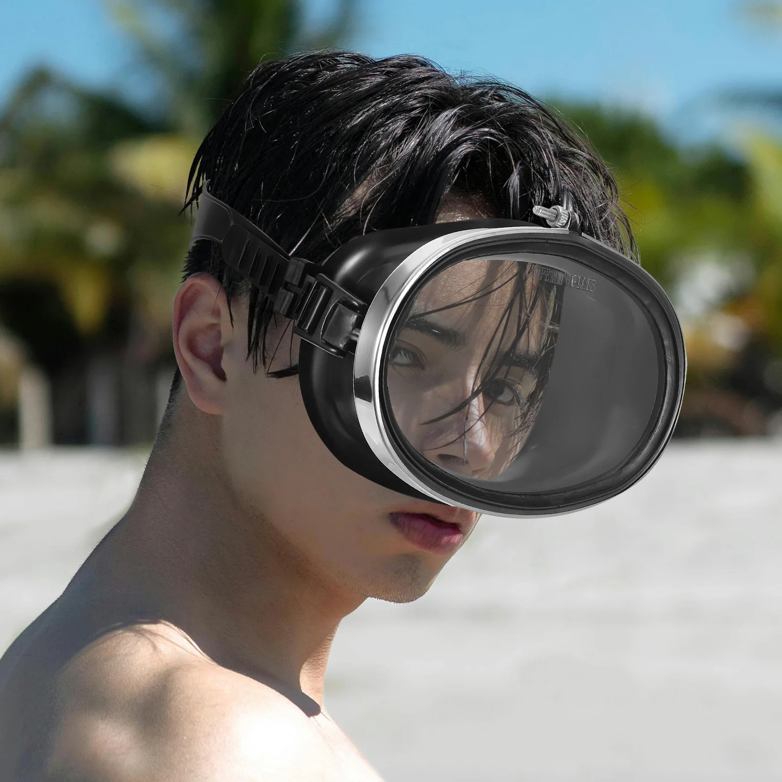 

Glasses Swimming Snorkeling Men Stainless Steel Goggles with Nose Plug Diving Tools