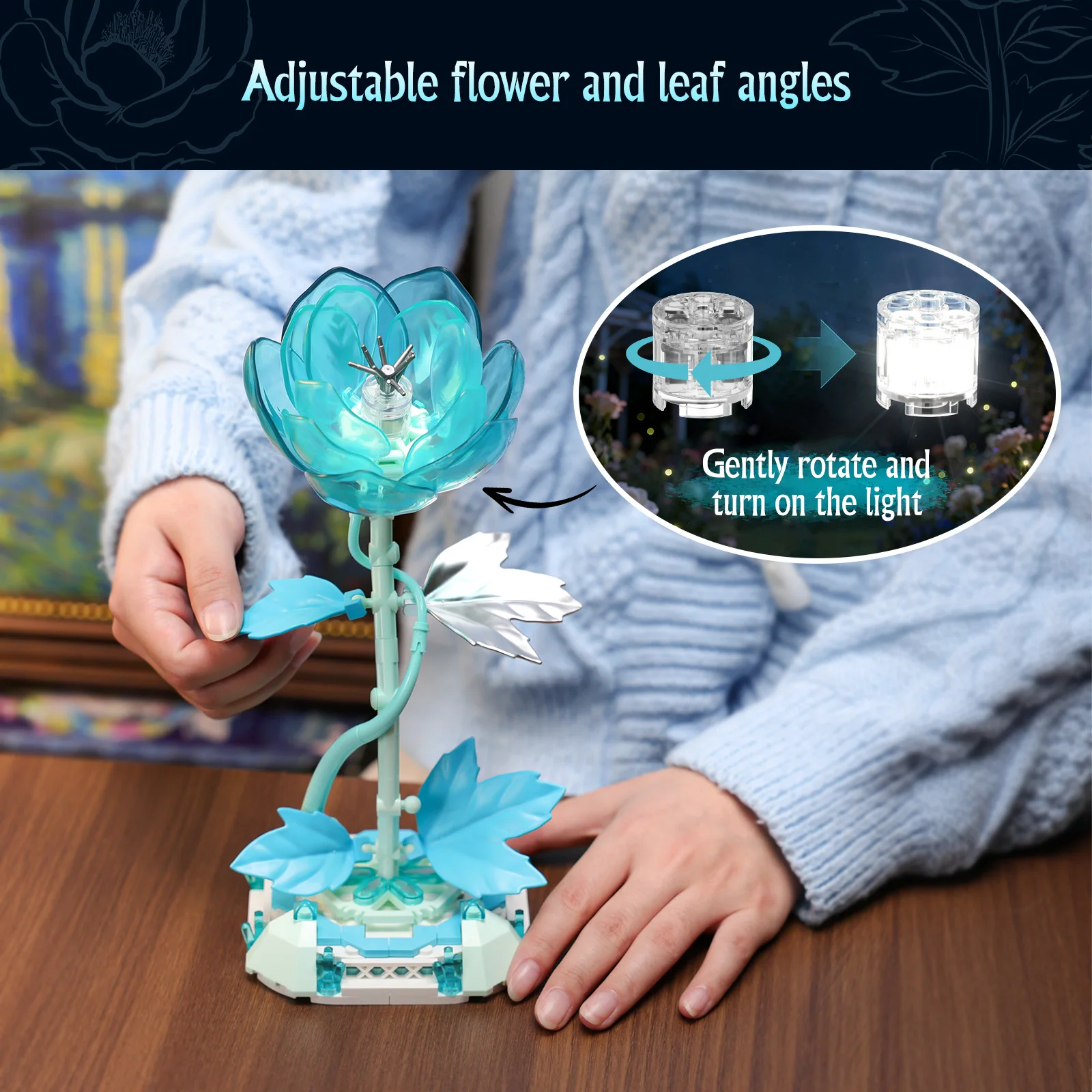 JAKI Jasmine Desk Lamp Building Blocks Translucent Flower Brick Toy Luminous Botanical Night Light Decor Gift