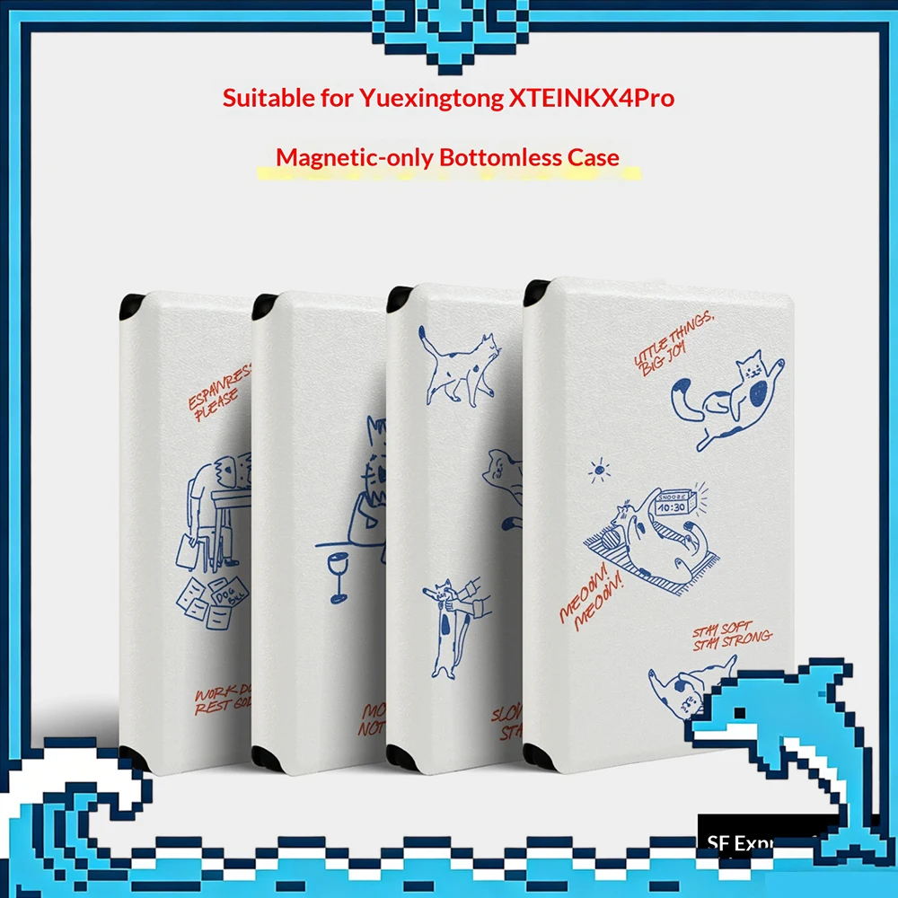 XTEINK X4 Pro Magnetic Protective Case Slim PU Leather Cartoon Cat Dog Pattern Cover Shell for E Ink Tablet Shockproof For Gifts