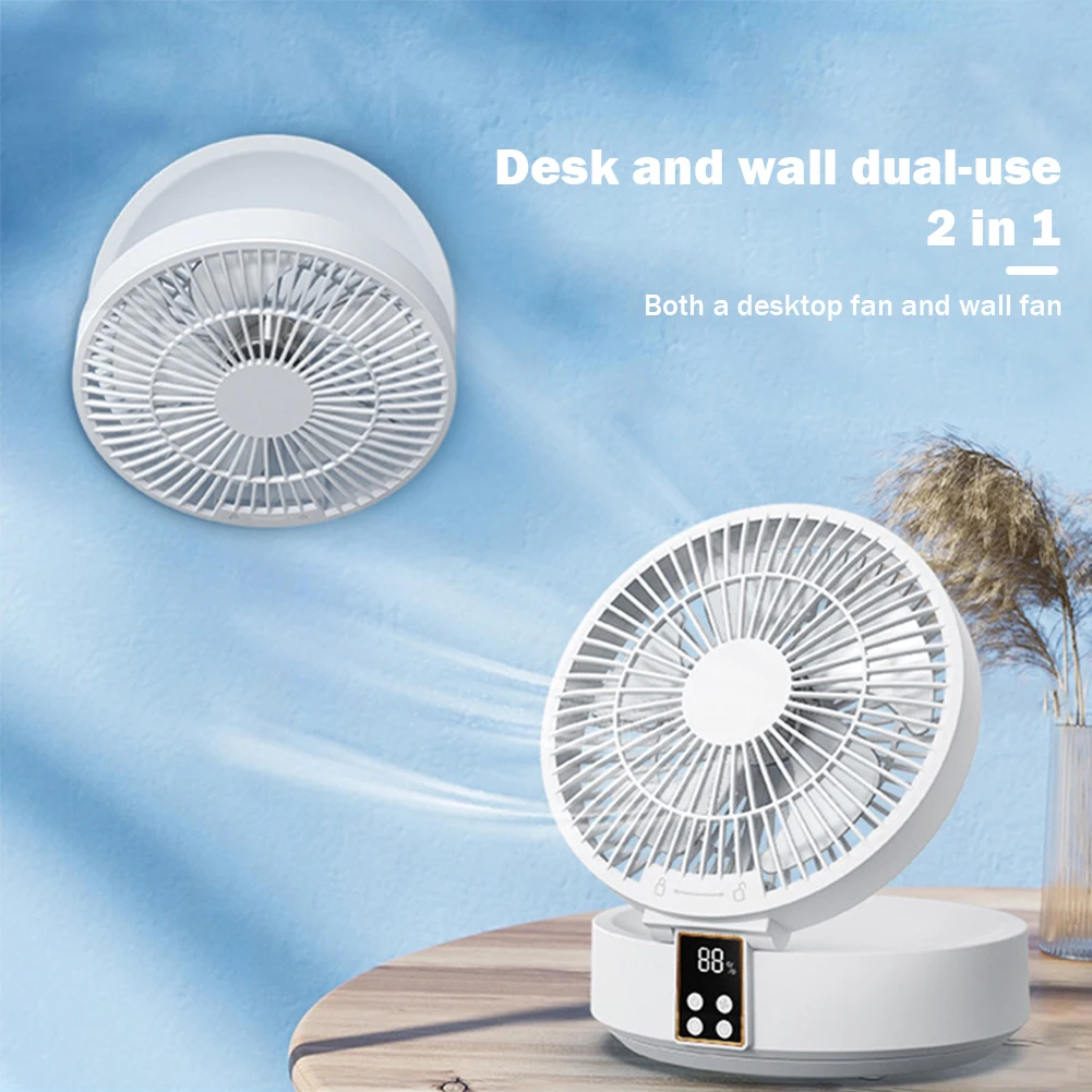 Air Conditioner Table Fan Folding 3 Gear Table Fans Wireless Wall Mounted Fan LED Light USB Rechargeable Remote 4000mAh