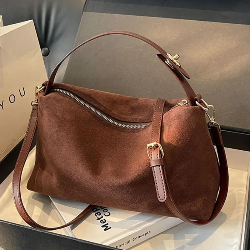 

Women's Frosted Suede Shoulder Bag Retro Fashion New Handbag Popular Crossbody Bag Niche Design Simple Versatile Underarm Bag