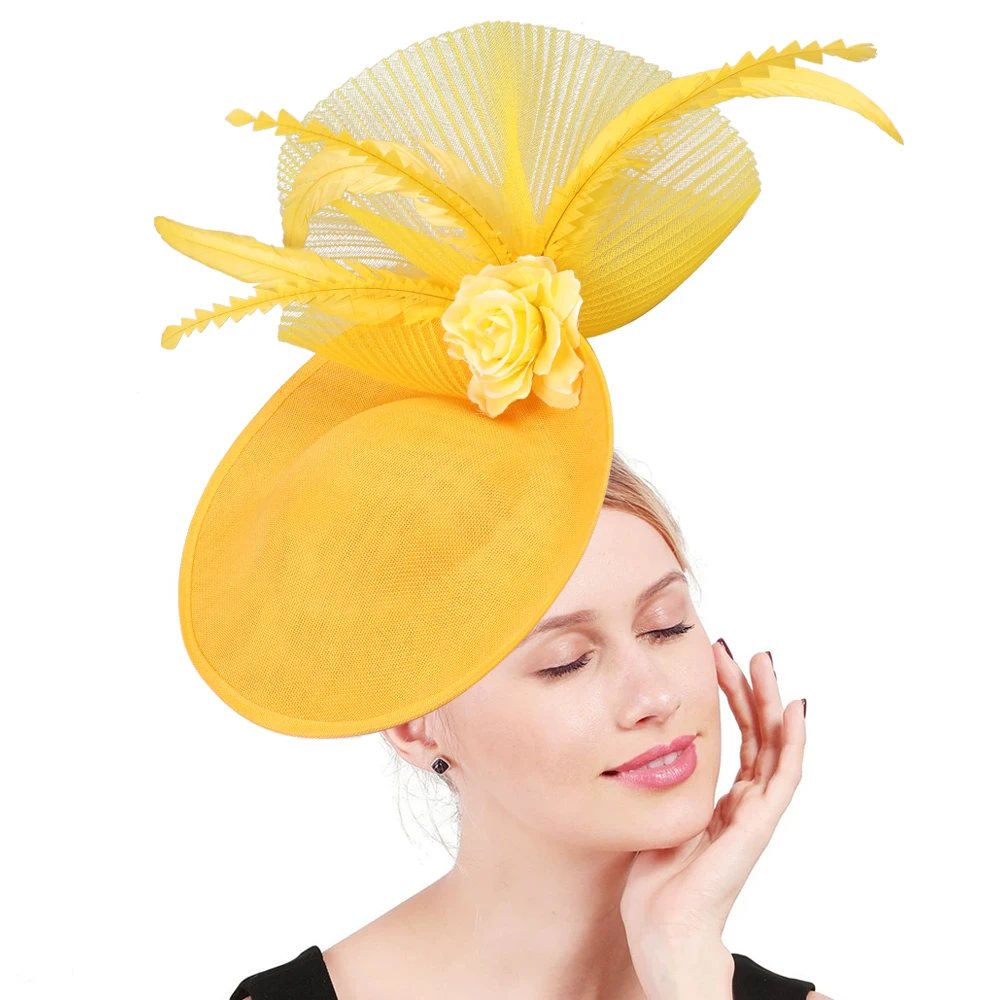 

Elegant Lady Women Wedding New Fascinator Hat Clips Hairpins Flower Hair Accessories Women Church Hat Cocktail Feather Headwear