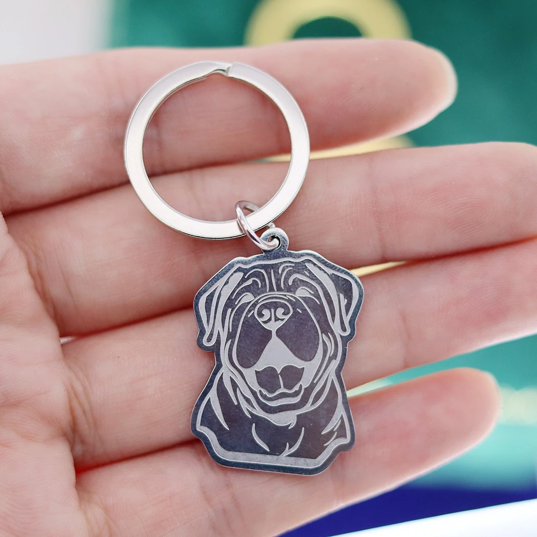 Wrinkle Shar Pei Dog Stainless Steel Trendy Keychain for Women Men Pet Animal Pendant Kids Gifts Bag Car Key Ring Deco Jewelry