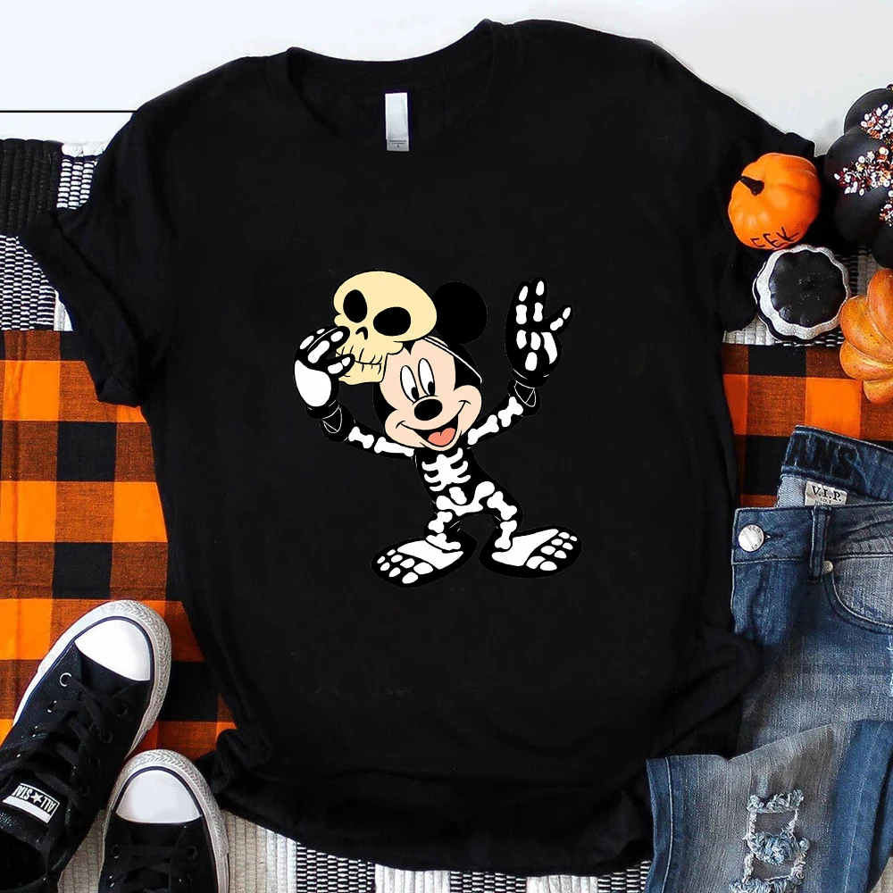 Disney T Shirt for Women Funny Mickey and Minnie Mummy Print t-shirt Trick or Treat Fashion Halloween Cute Clothes Streetwear