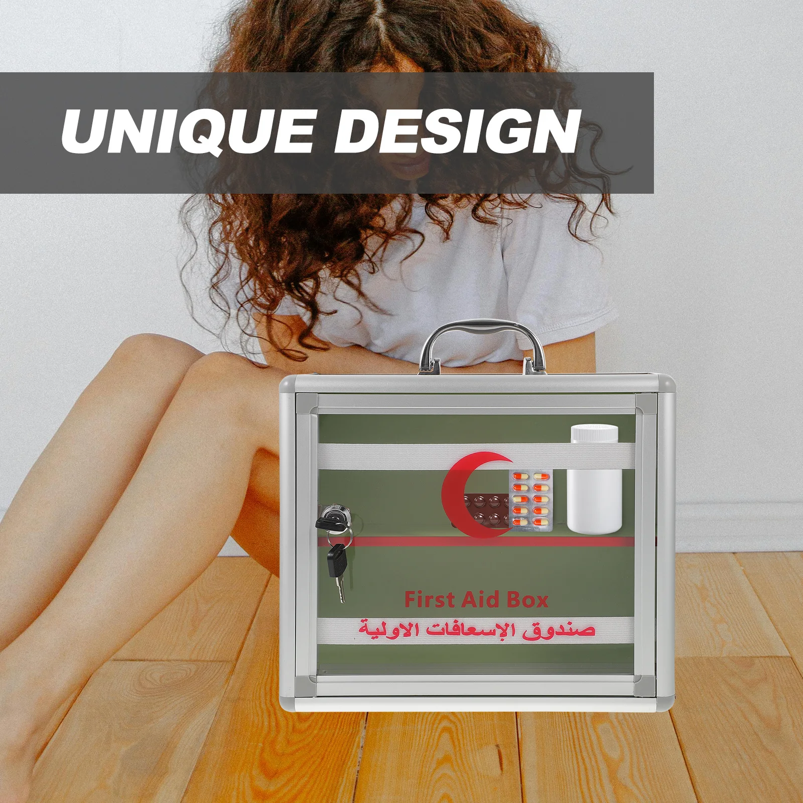 First Aid Medicine Box Aluminum Alloy Portable Lockable Storage Container For Home Office Outdoor Wall Mounted Case