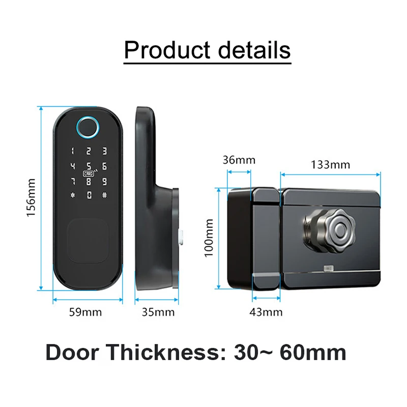 Imagem -05 - Fingerprint Eletrônico Door Lock para Jardim Portão Exterior Bloqueio Tuya App Wi-fi Passcode Rfid Card Keyless Lock Smart Door Lock