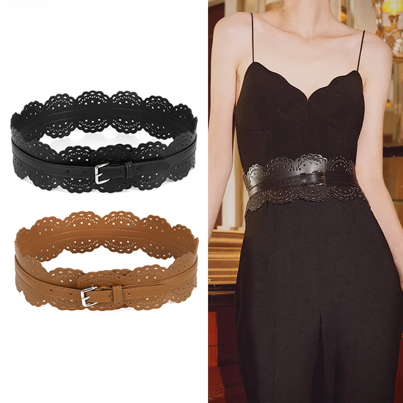 

Women Belt Skeleton Leather Belt Female Decorative with Skirt Versatile Wide Black Luxury Belt Women’s Designer Belts for Women