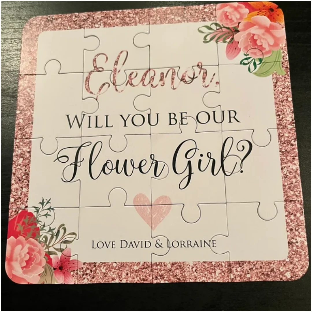 16*16 cm in oro rosa "Ti Sarà la mia ragazza di fiori?" Puzzle con proposta personalizzata con nome e firma personalizzati (3*5 puzzle)
