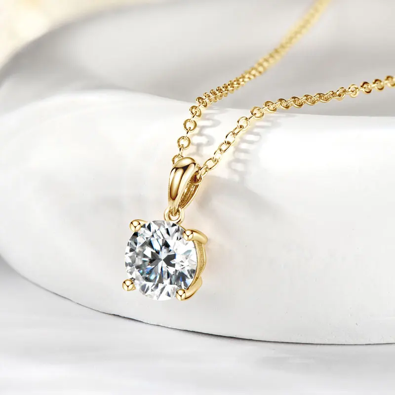 IOGOU 14K الصلبة الذهب القلائد 8 مللي متر 2.0CT مويسانيتي سوليتير قلادة قلادة للنساء قابل للتعديل سلسلة إثارة مختبر الماس