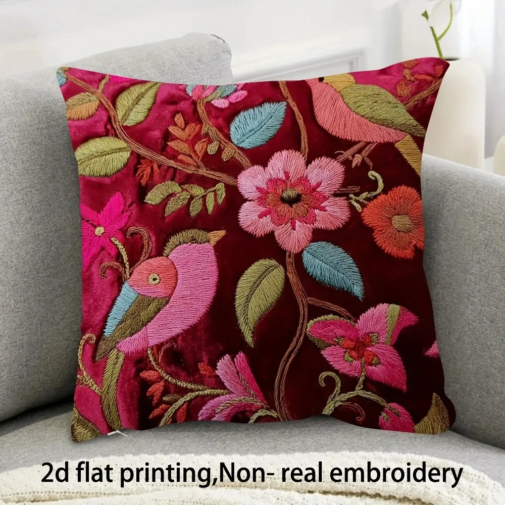 

Peach Skin Pillowcase 2D Flat Printed Bohemian Floral Cushion Cover Vintage Flower Pattern for Living Room Home Decor Decorative
