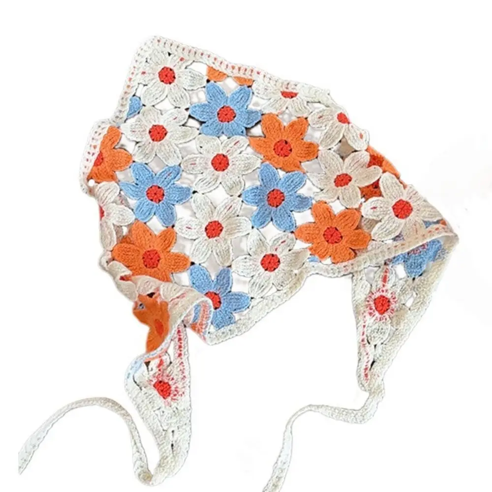 Multicolor Knitting Flower Headband Little Daisy French Retro Triangular Turban Scarf Travel Beach Hair Accessories