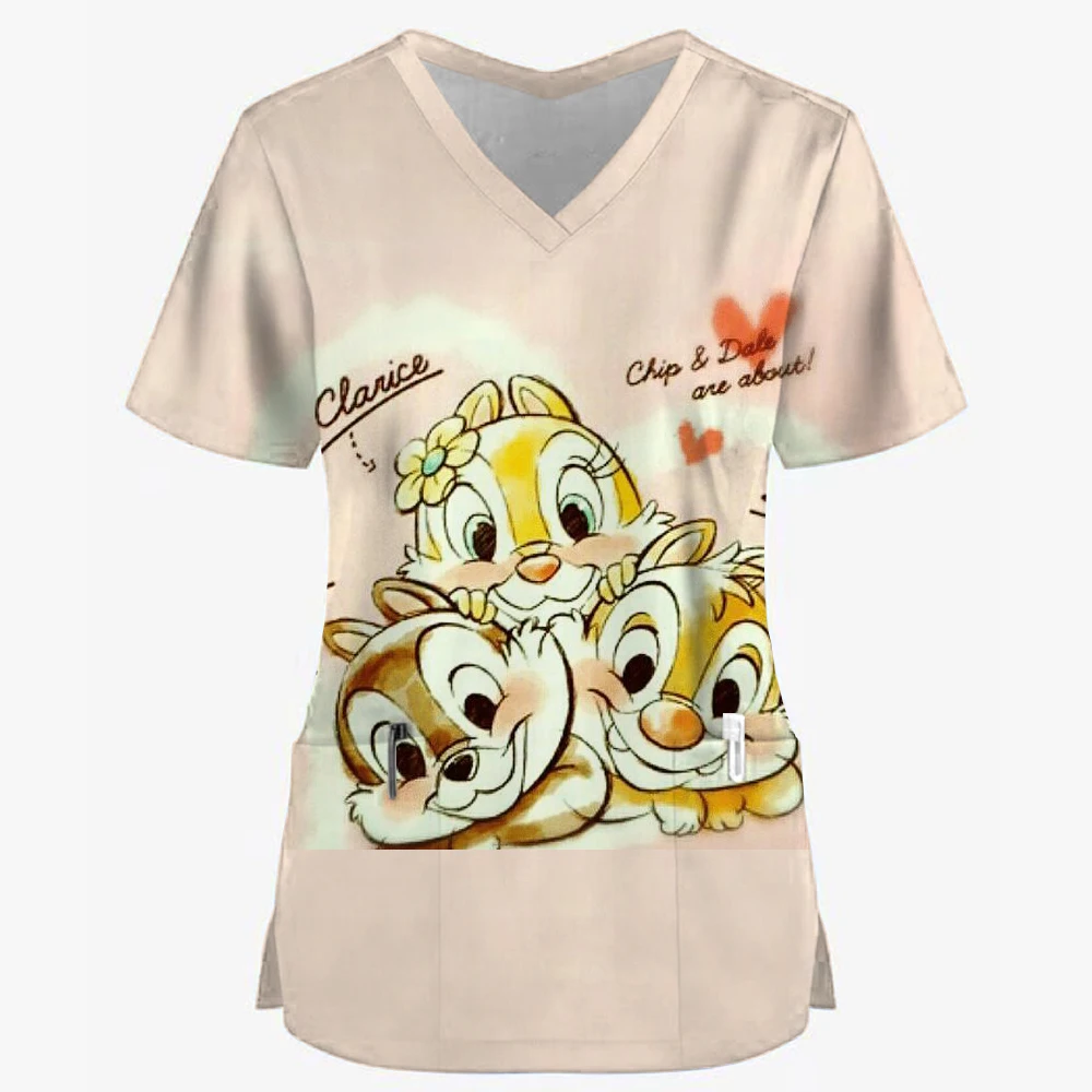 Chip&Dale Printing Nurse Medical Operating Room Doctor Nursing Uniform Cleaning Protective Clothing Tops Scrubs Short-sleeved