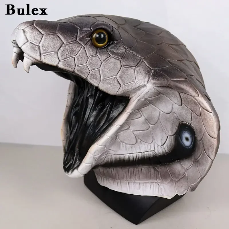 Bulex Maschera di serpente raccapricciante Maschera di animale con testa di cobra spaventosa realistica per costume di travestimento di carnevale cosplay di Halloween