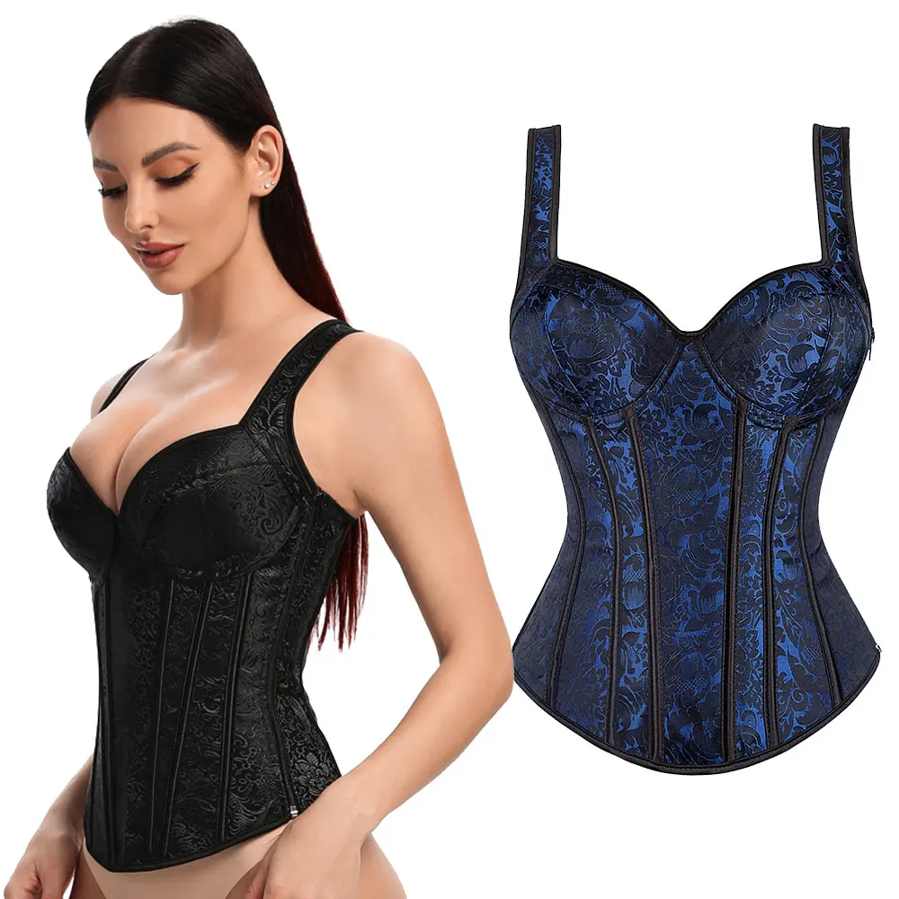 

Shoulder Straps Corset Bustier Gothic Vintage Steampunk Women Overbust Waist Slimming Floral Bustier Plus Size Corselete
