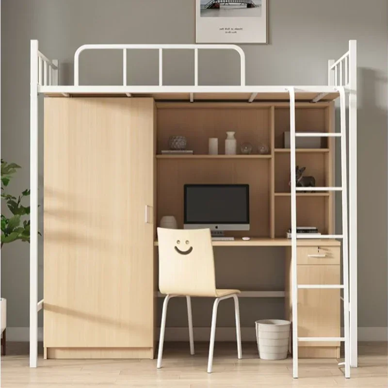 Upper Bunk Lower Table School Staff Dormitory Apartment Wardrobe Combined Bed Simple Thickened Elevated Iron Bed