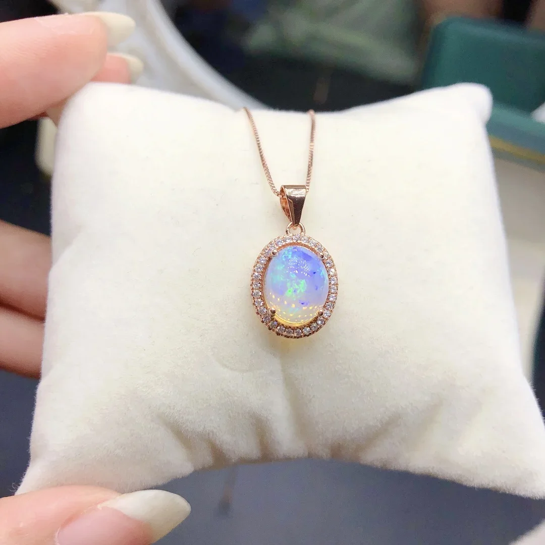 925 Sterling Silver Natural Opal Necklace Women's Pendant Explosion Flash Fire Color Super Good free shipping Certified boutique