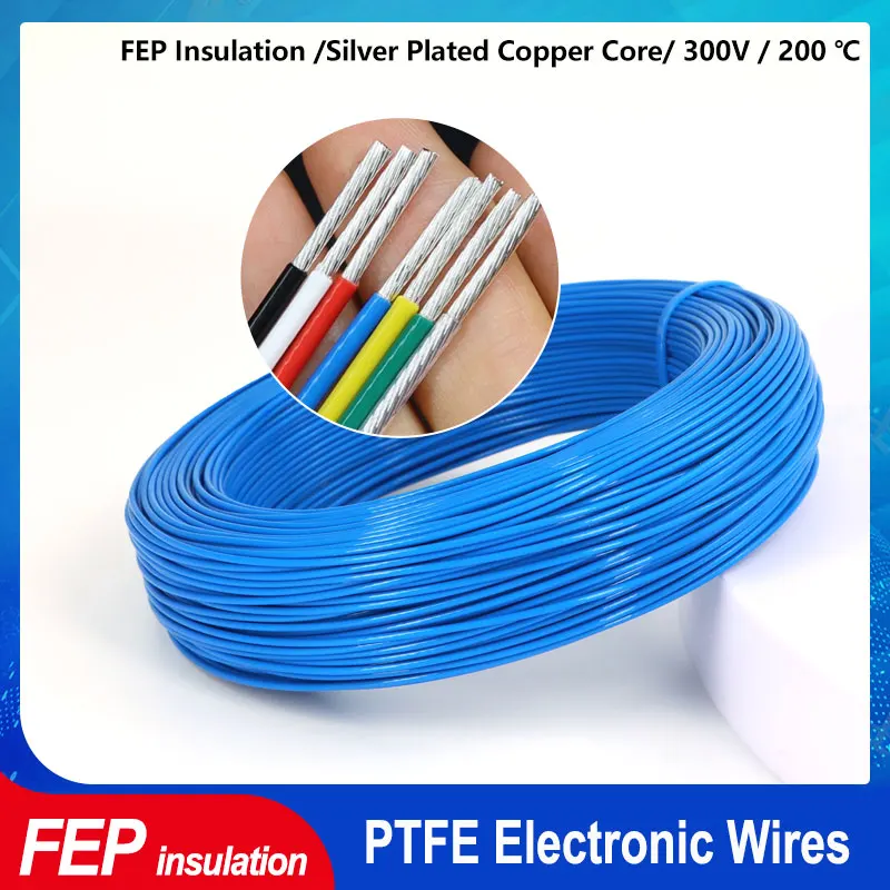 2m FEP Insulated Silver Plated Electronic Wire High Purity OFC 0.06 0.08 0.12 0.2 0.35 0.5 1 2 4 6 10mm HiFi Signal Copper Cable